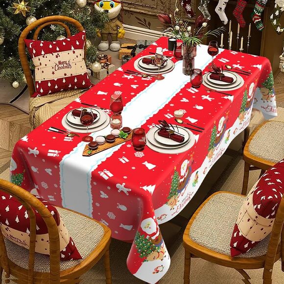 Christmas Tablecloth Plastic Disposable 54x108 Inches Set of Two Rectangle - Picture 2 of 4